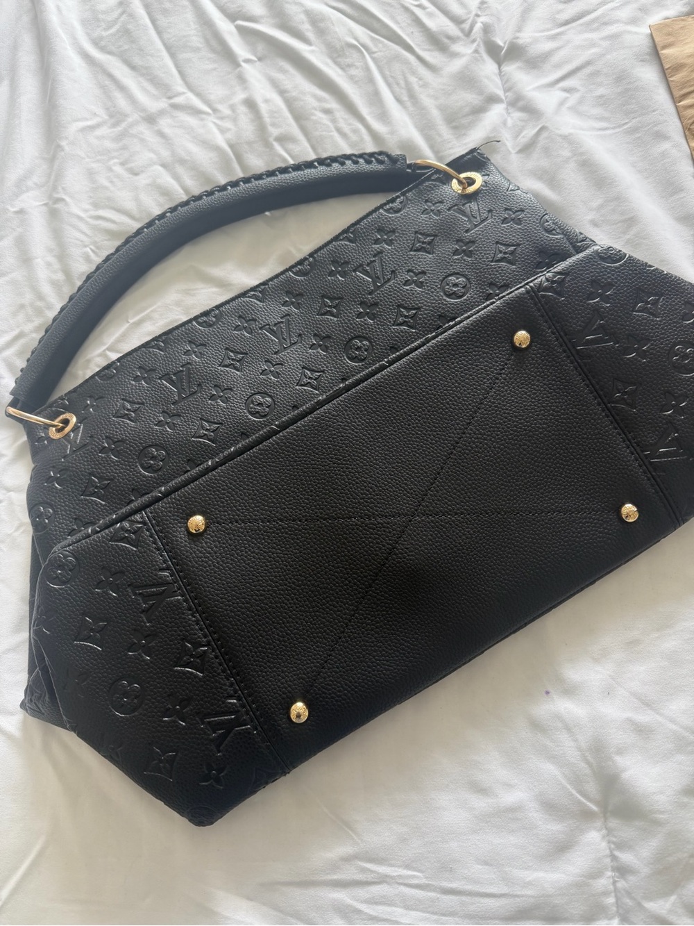 Black Embossed Monogram Shoulder Bag with Gold Hardware - Picture 4 of 6